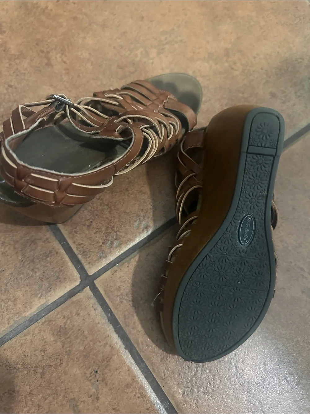 Dr Scholls  Earthies Brown Woven Leather Wedge Sandals